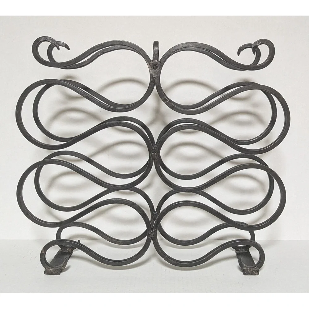 Vtg Hand-Forged Wrought Iron Scroll Design Table/Bar Top Wine Rack (Ten Bottles)